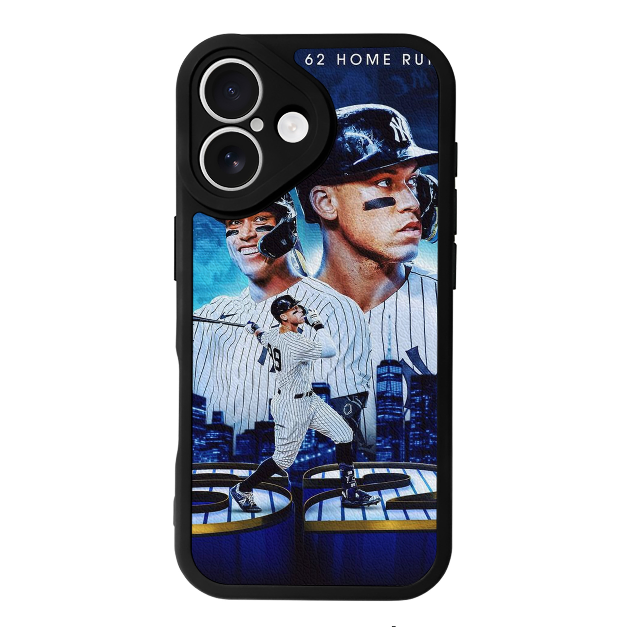 Aaron Judge AL Record 62 Home Runs IPhone 16 Silicone Leather Case – UV Print, Lambskin Texture – Perfect Fit, Wireless Charging Compatible, Scratch Resistant, Precise Cutouts – Stylish Protection For IPhone 16